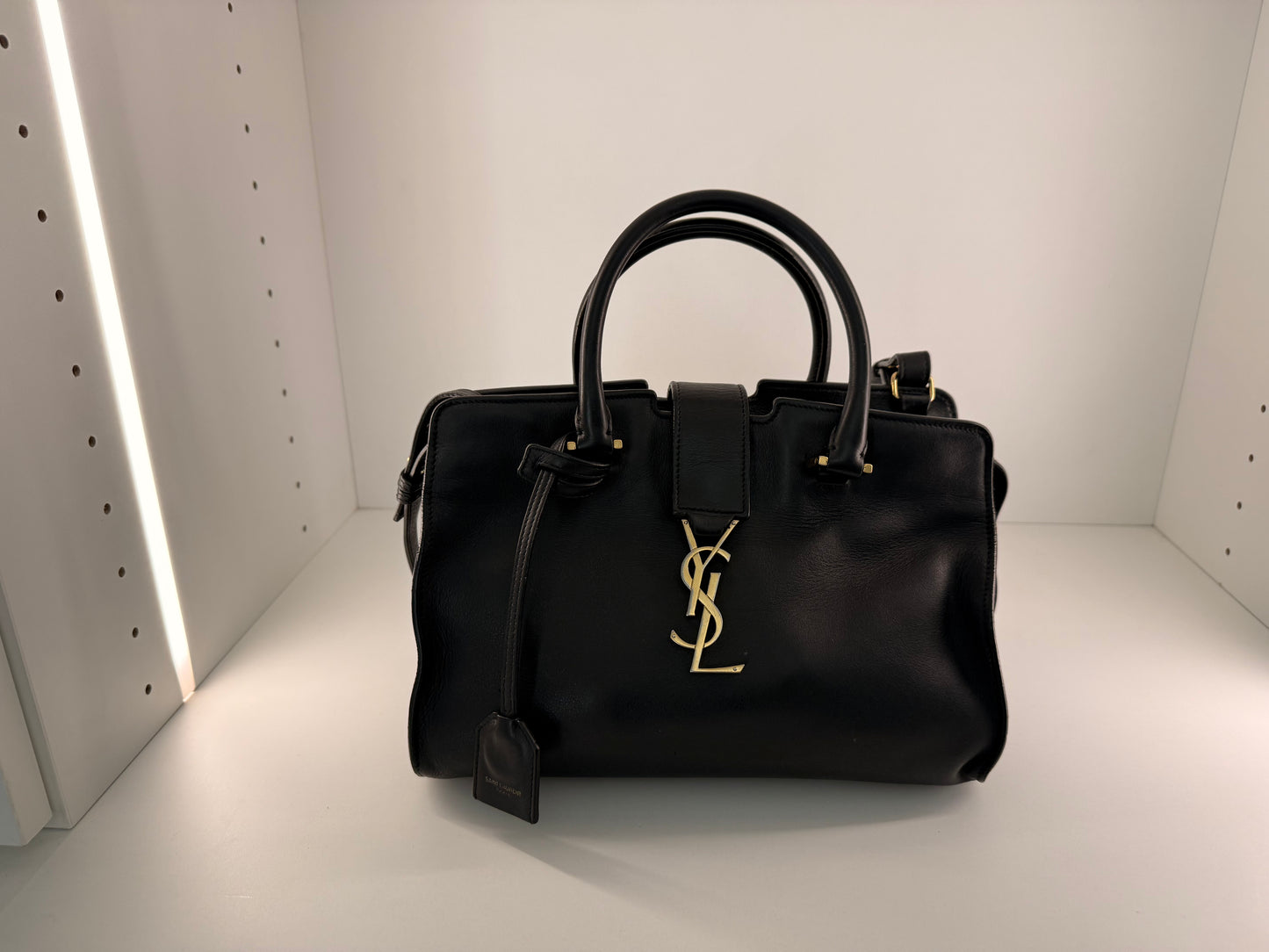 Authentic YSL Monogram Baby Cabás in Black Leather