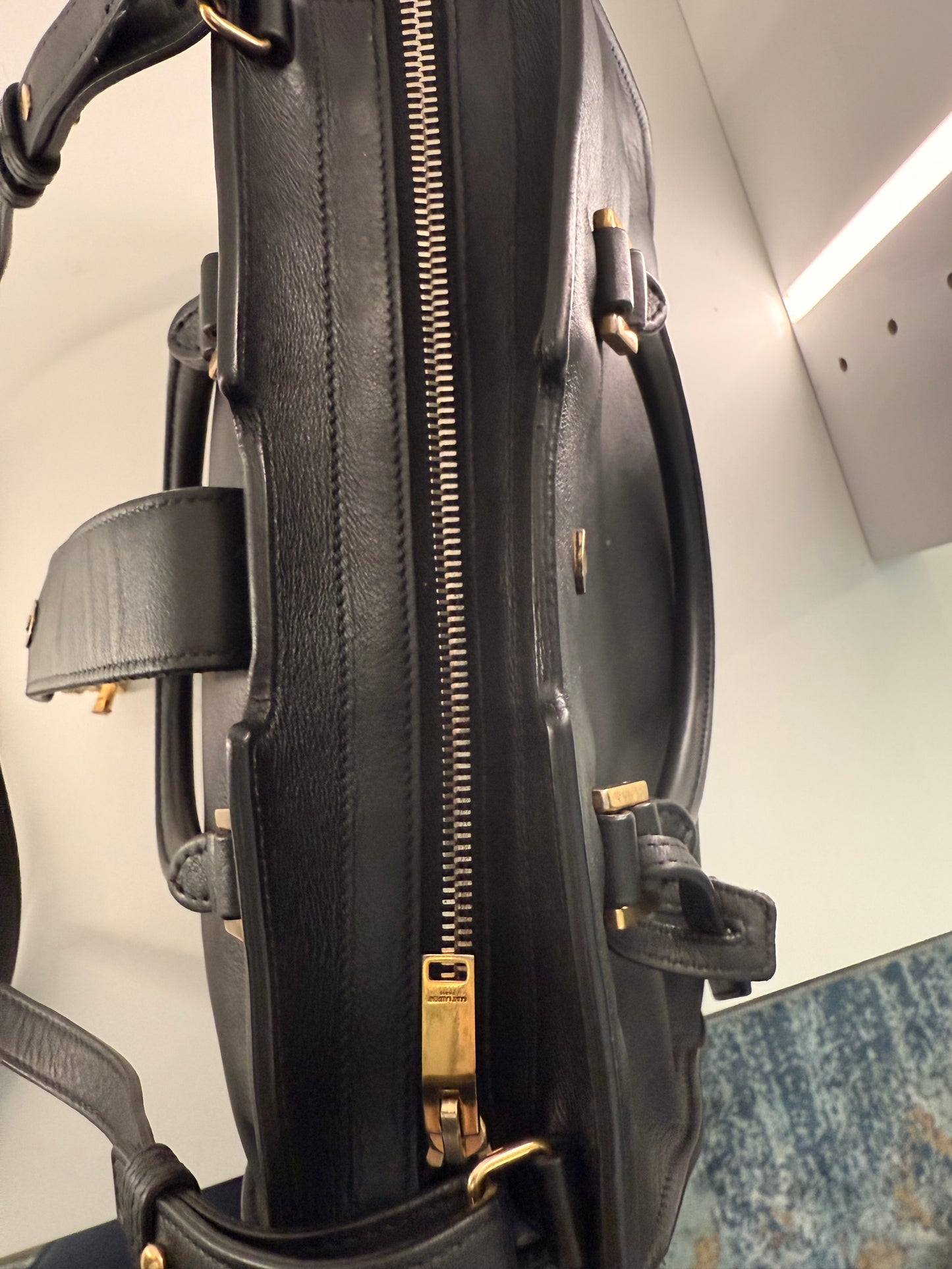 Authentic YSL Monogram Baby Cabás in Black Leather