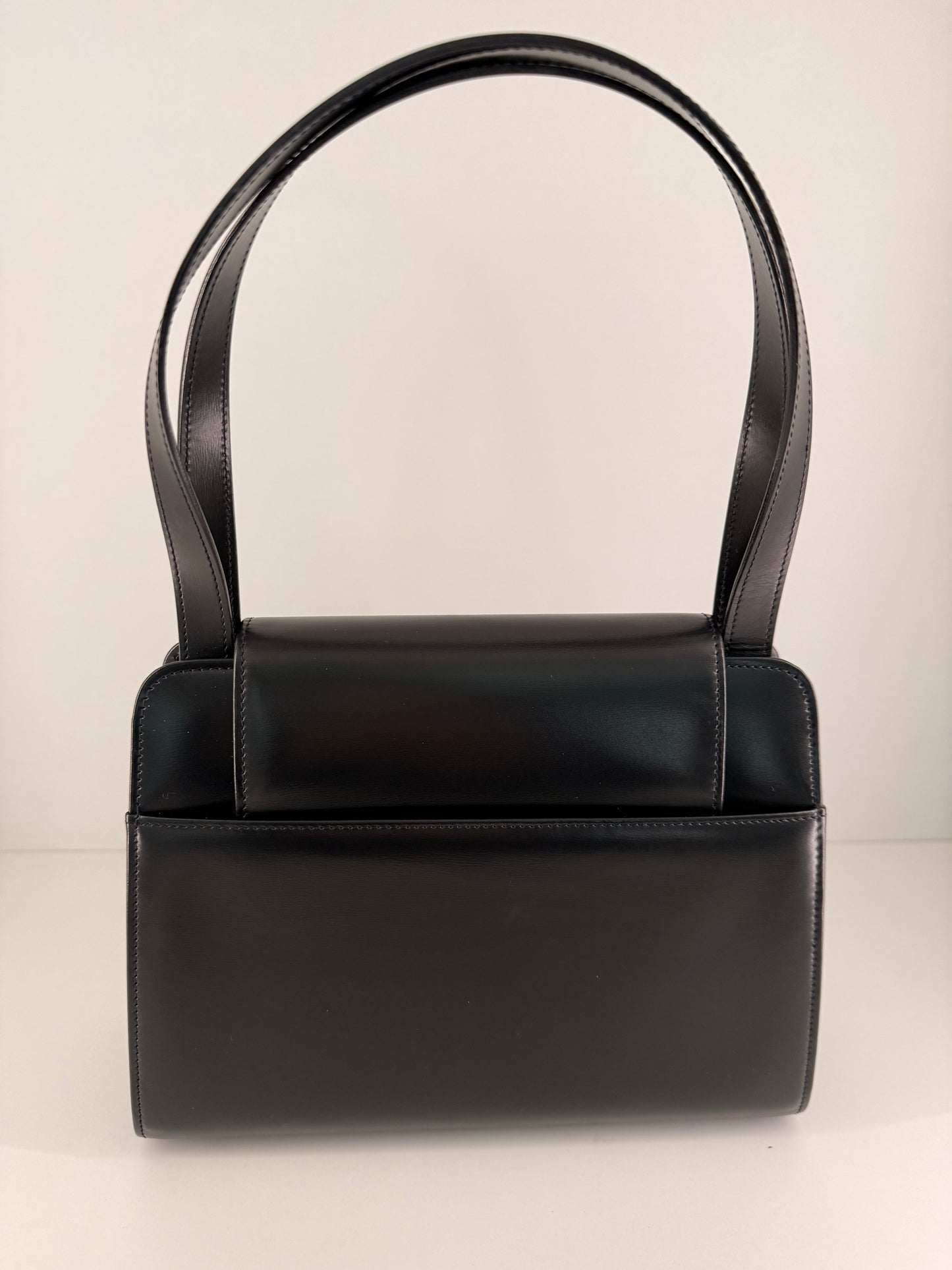 Vintage Cartier Sapphire Line Darkest Navy Calfskin Handbag w/ Genuine Sapphire