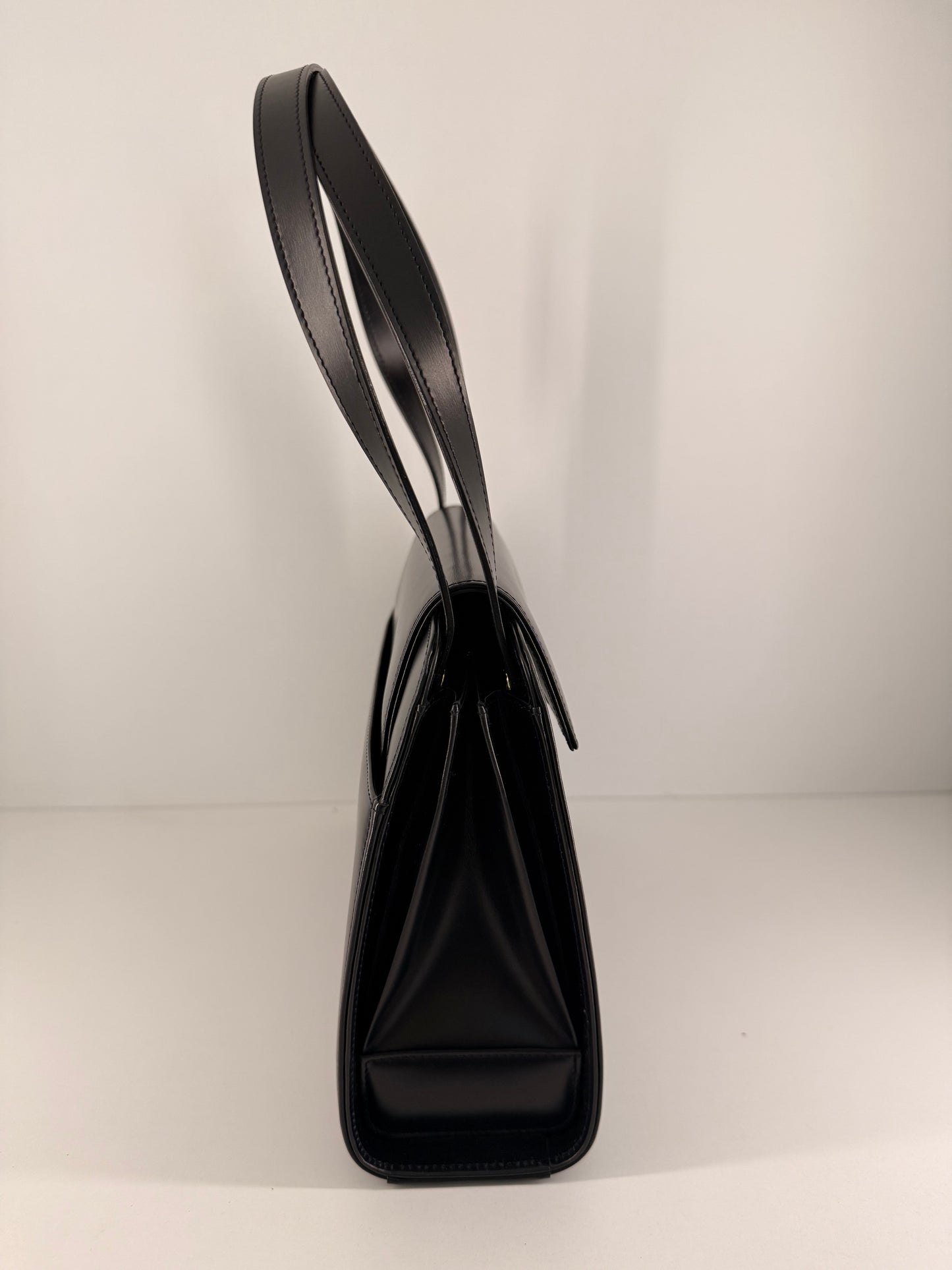 Vintage Cartier Sapphire Line Darkest Navy Calfskin Handbag w/ Genuine Sapphire