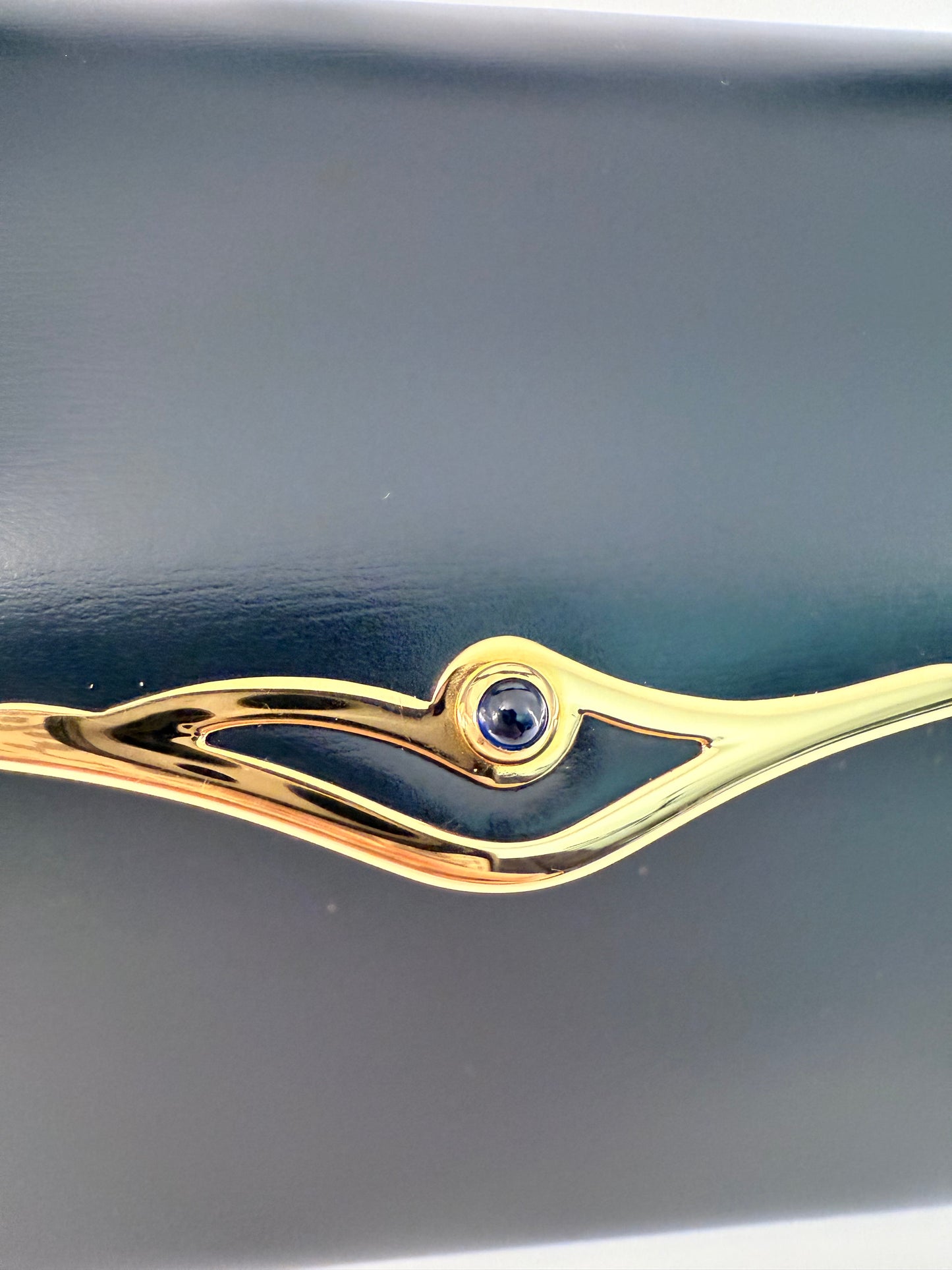 Vintage Cartier Sapphire Line Darkest Navy Calfskin Handbag w/ Genuine Sapphire