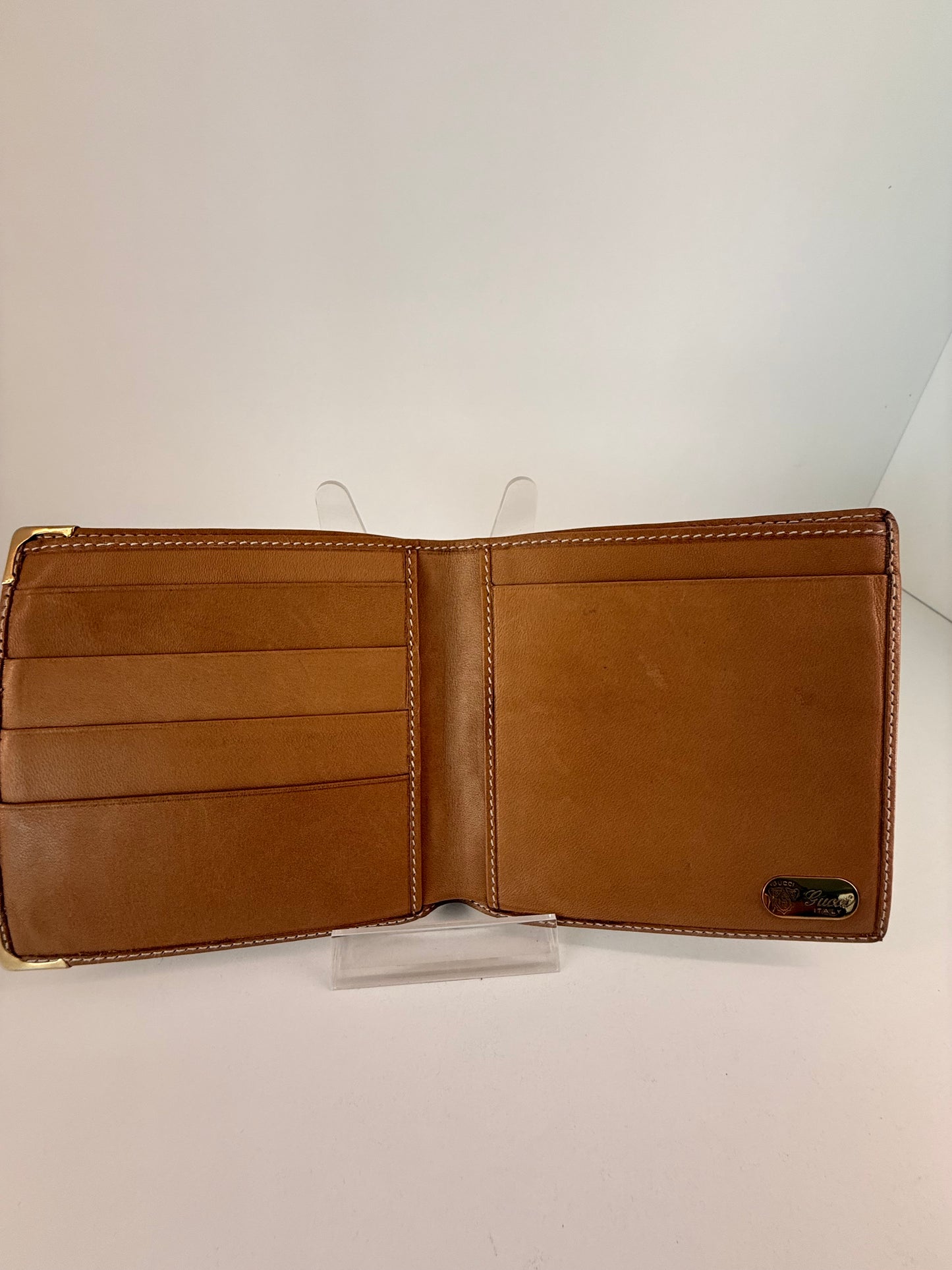 Vintage Gucci micro GG White/Tan Bifold Leather Wallet