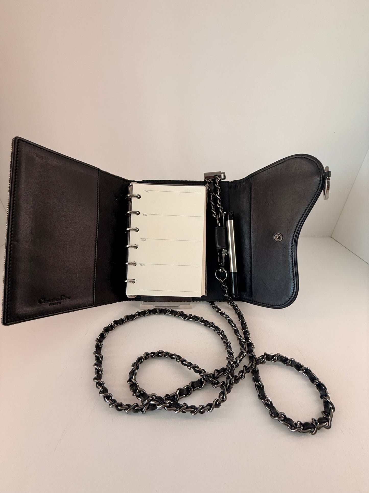 Authentic Dior passport/agenda w/ unbranded crossbody chain