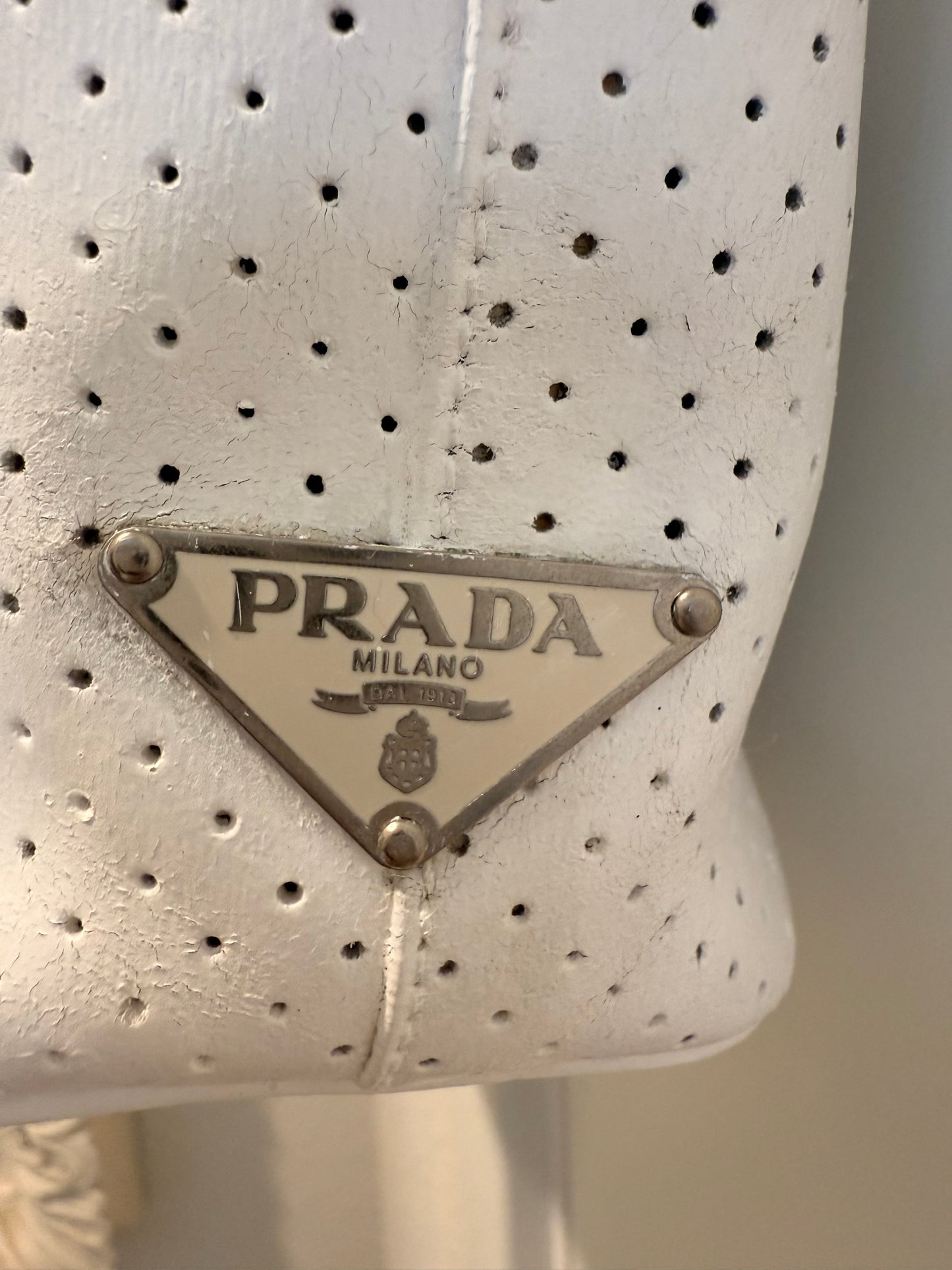 Stunning White Perforated Leather Prada Tote