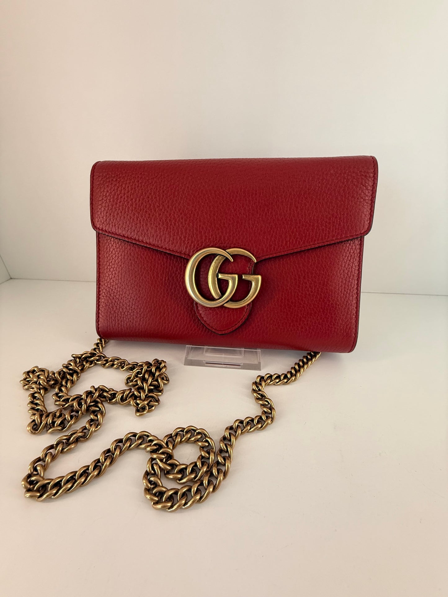 Authentic Gorgeous Red Gucci Marmont Wallet On Chain