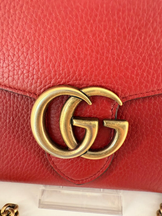 Authentic Gorgeous Red Gucci Marmont Wallet On Chain