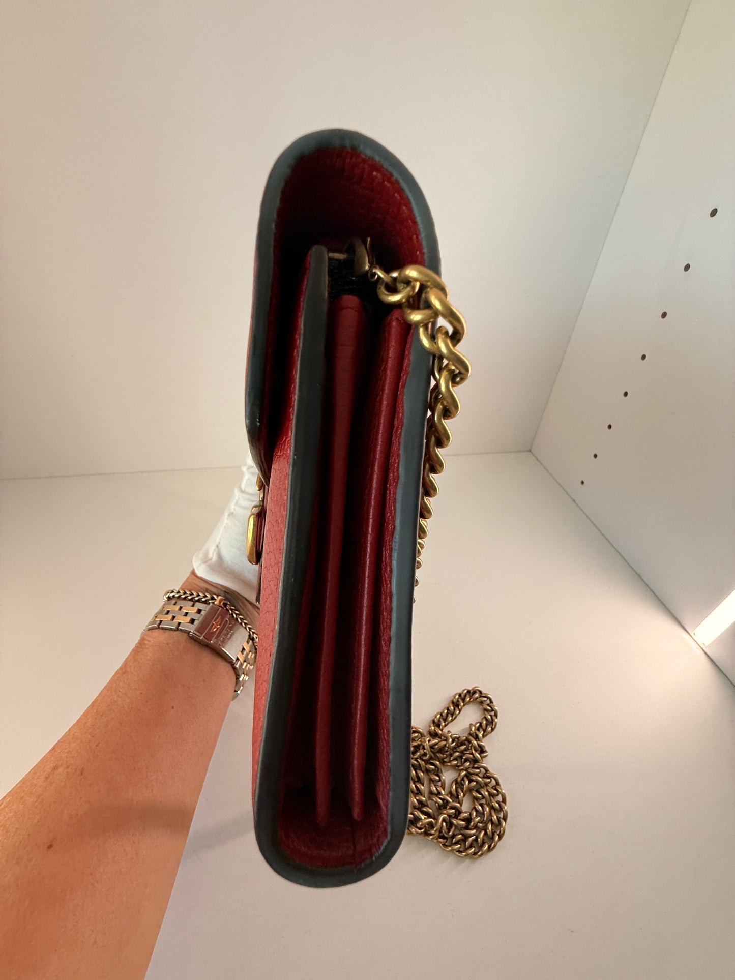 Authentic Gorgeous Red Gucci Marmont Wallet On Chain