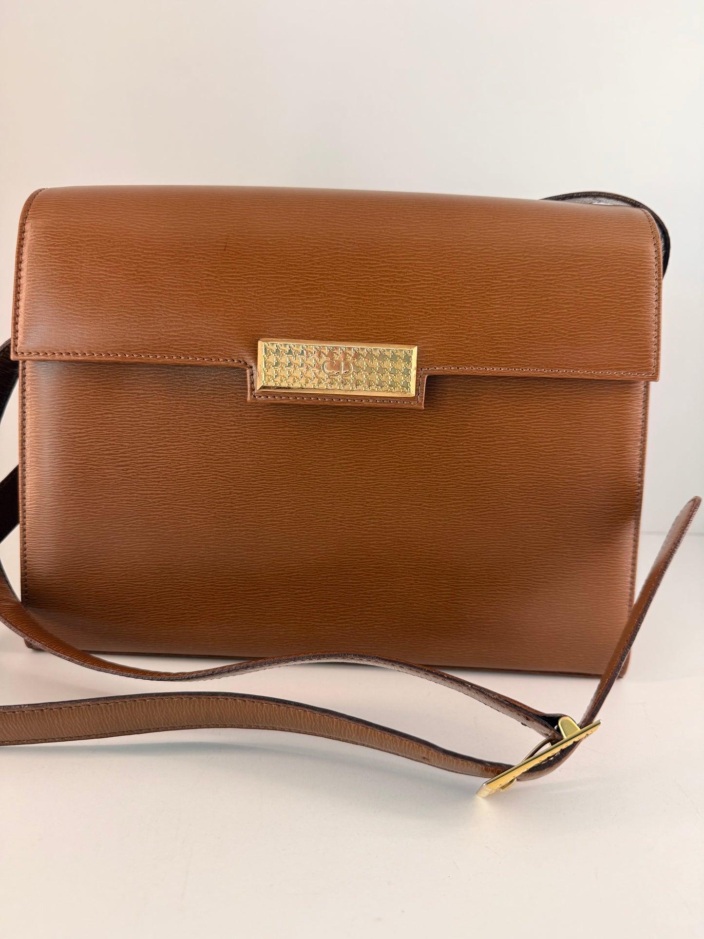 Authentic Christian Dior Brown Leather Crossbody/Shoulder Bag
