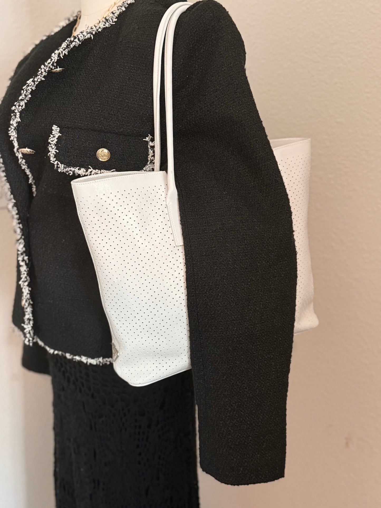 Stunning White Perforated Leather Prada Tote
