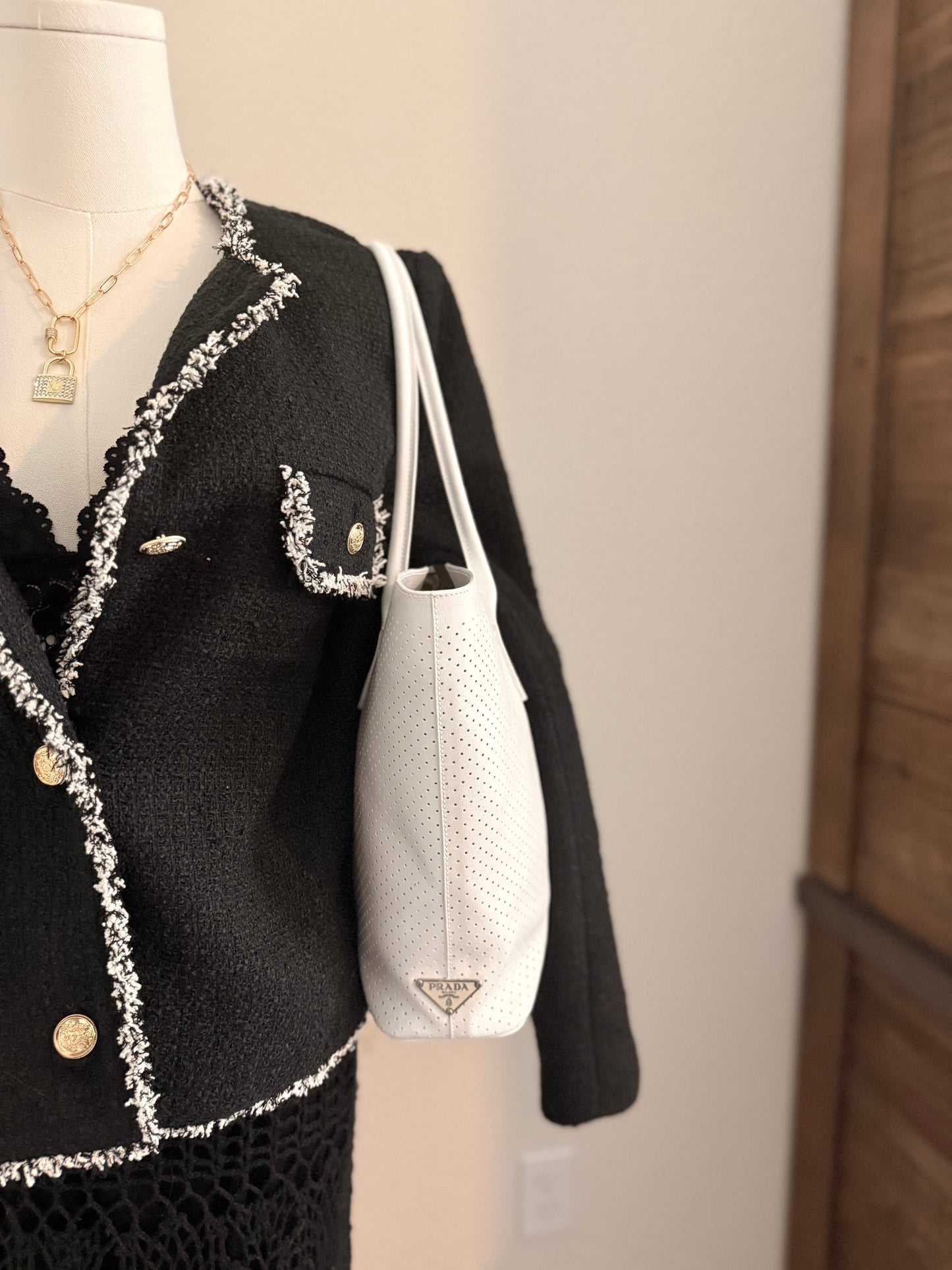 Stunning White Perforated Leather Prada Tote