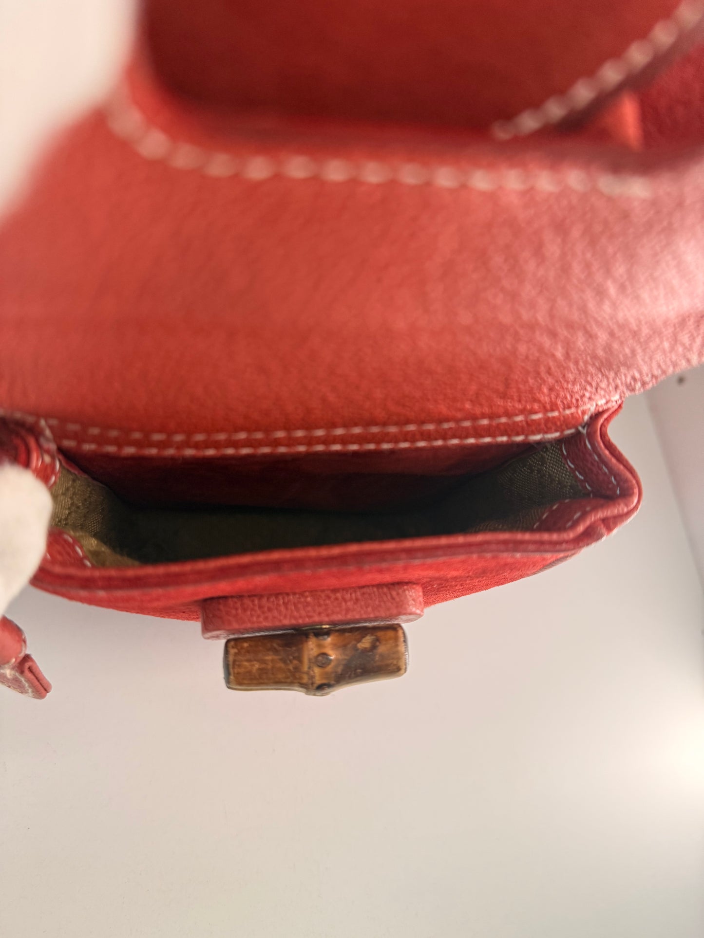 Gucci Red Leather/Suede Bamboo Backpack