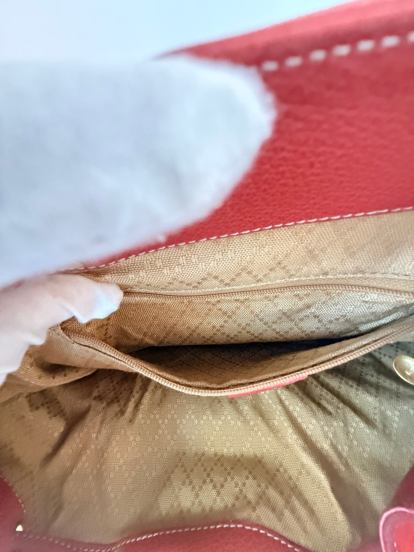 Gucci Red Leather/Suede Bamboo Backpack