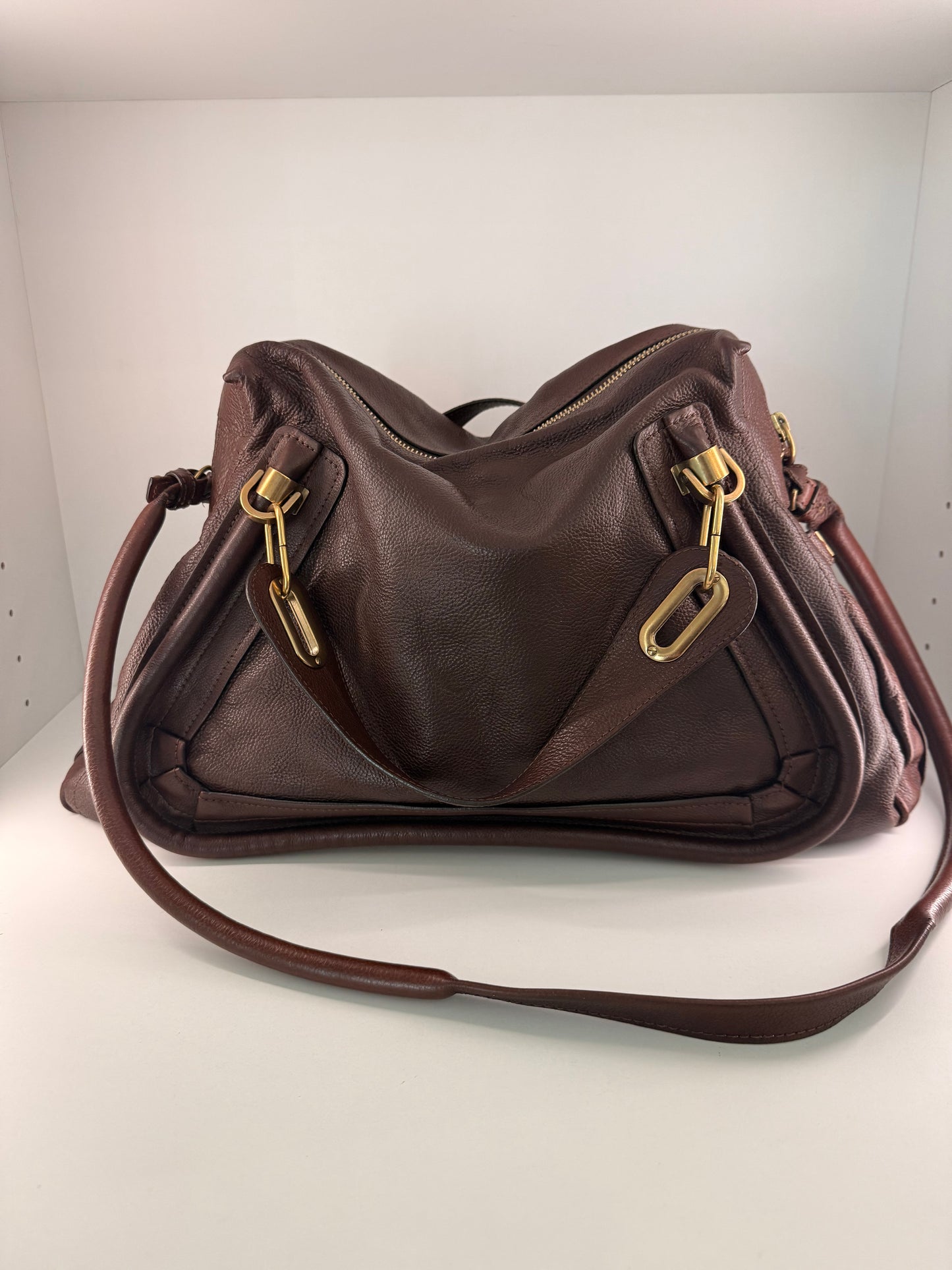 VINTAGE BOHO CHIC Chloe Paraty Brown Leather Two Way Bag w/ FANTASTIC Brass Hardware