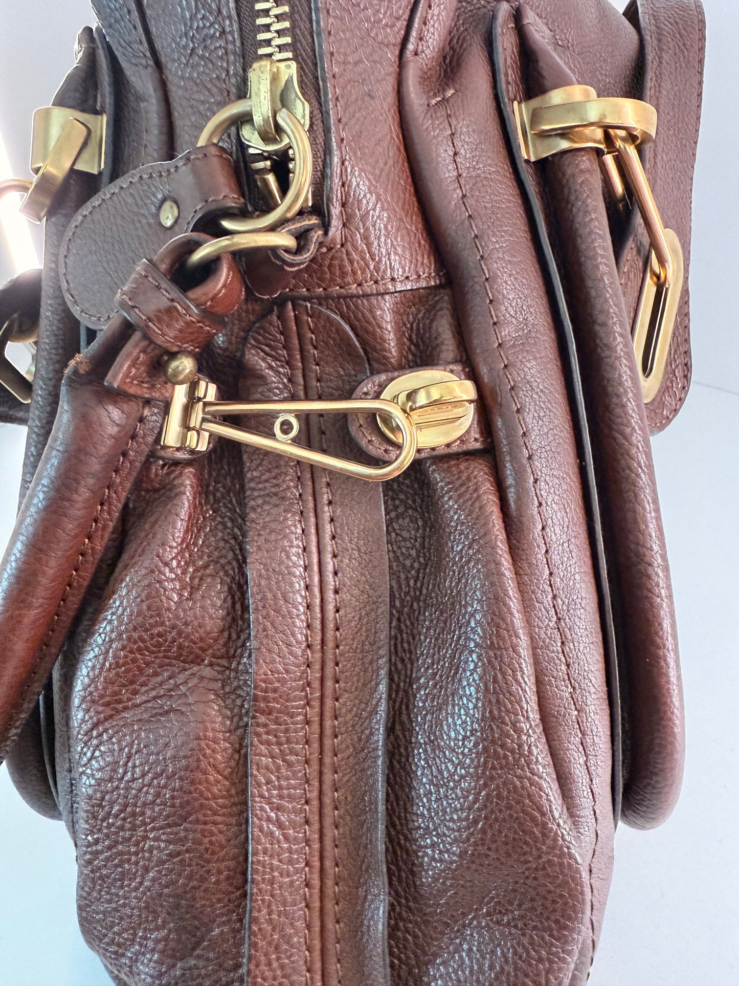 VINTAGE BOHO CHIC Chloe Paraty Brown Leather Two Way Bag w/ FANTASTIC Brass Hardware