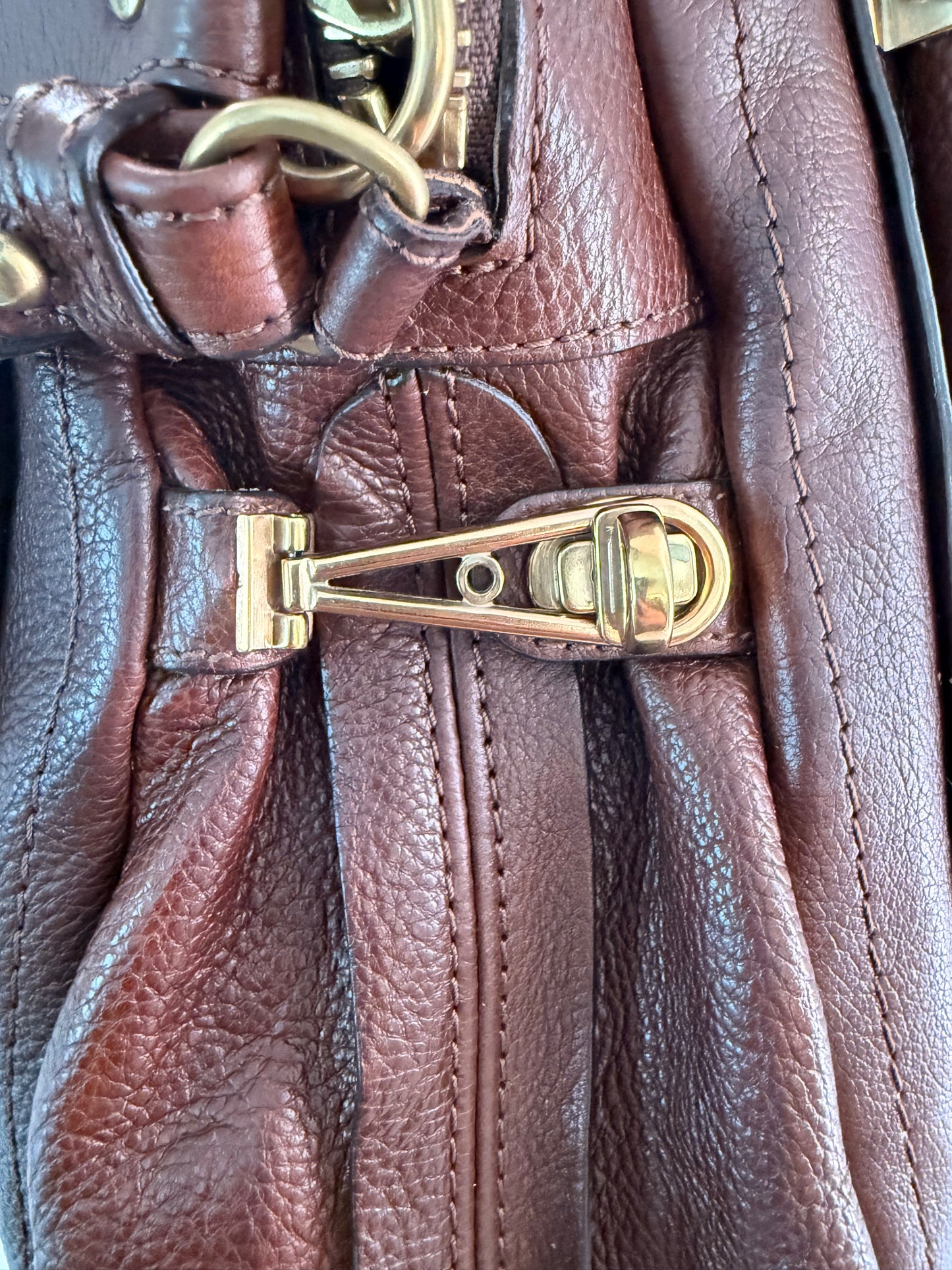 VINTAGE BOHO CHIC Chloe Paraty Brown Leather Two Way Bag w/ FANTASTIC Brass Hardware