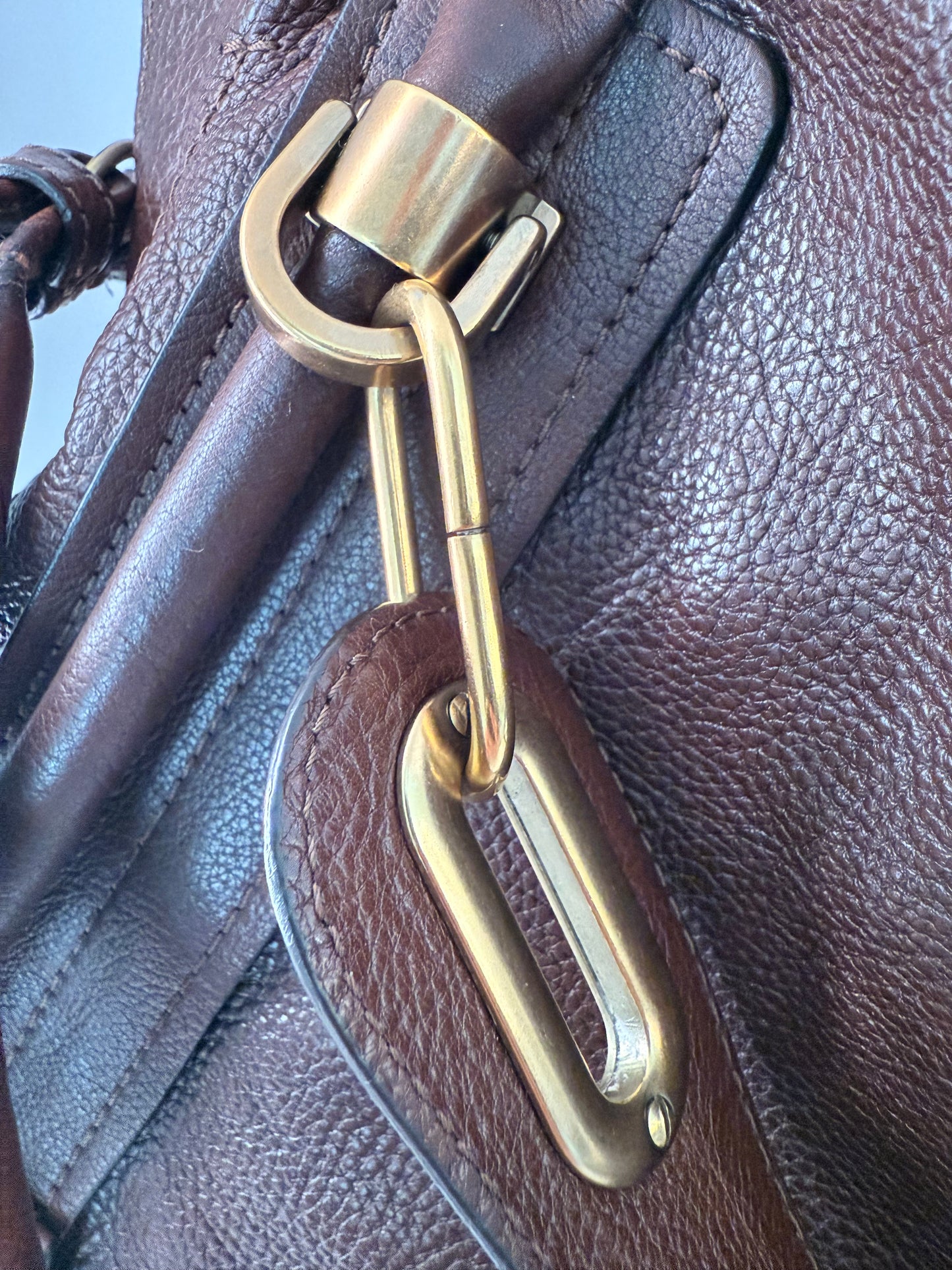 VINTAGE BOHO CHIC Chloe Paraty Brown Leather Two Way Bag w/ FANTASTIC Brass Hardware