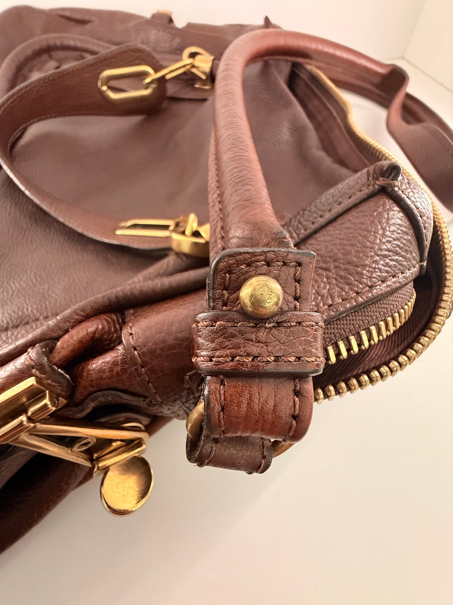 VINTAGE BOHO CHIC Chloe Paraty Brown Leather Two Way Bag w/ FANTASTIC Brass Hardware