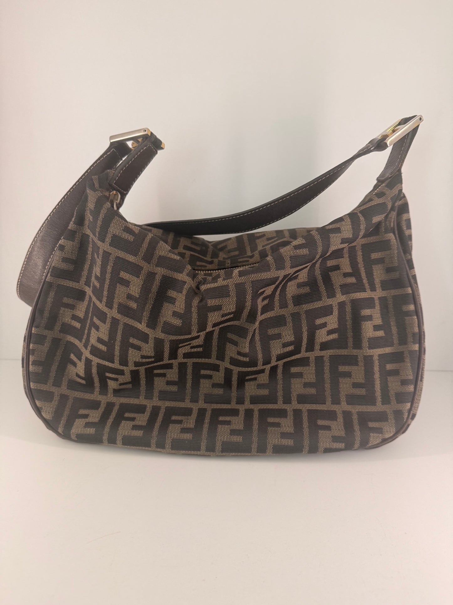 Fendi Large FF Hobo Silhouette Zip Shoulder Bag with Leather Strap