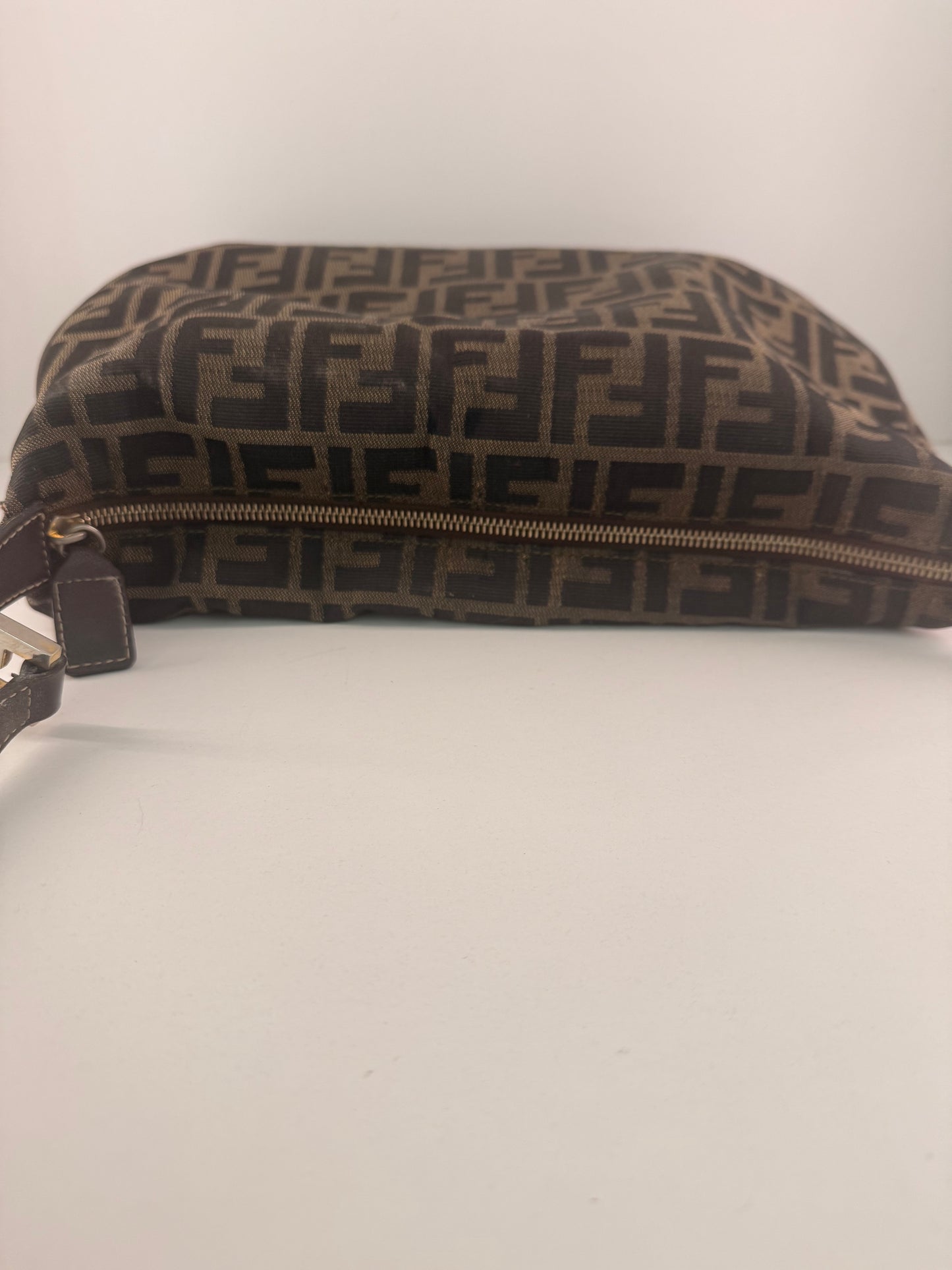 Fendi Large FF Hobo Silhouette Zip Shoulder Bag with Leather Strap
