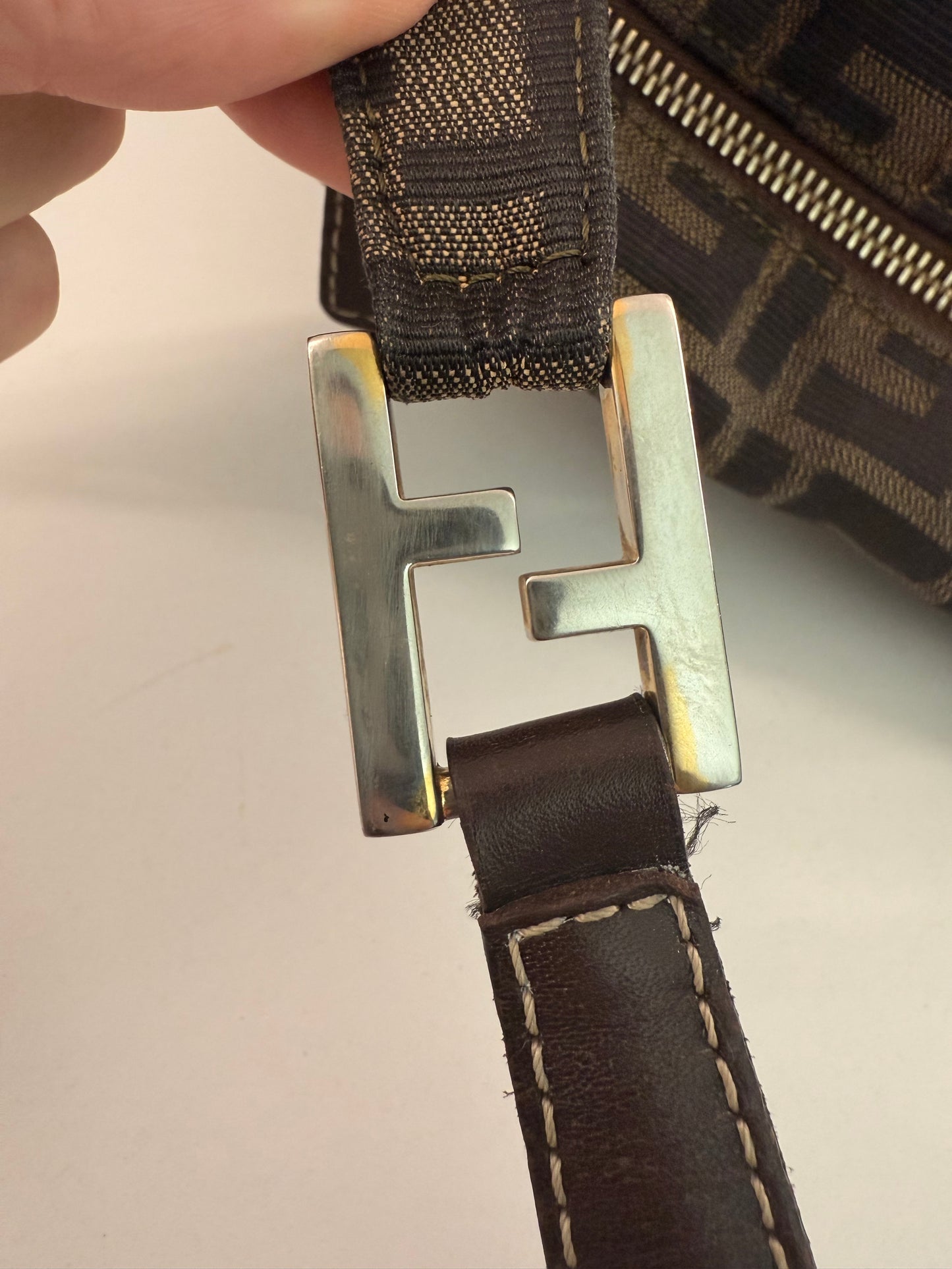 Fendi Large FF Hobo Silhouette Zip Shoulder Bag with Leather Strap