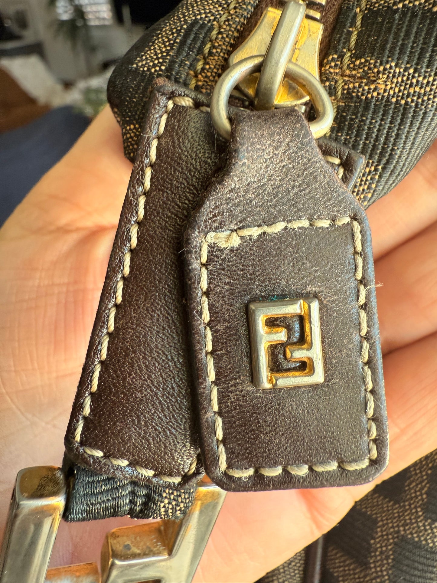 Fendi Large FF Hobo Silhouette Zip Shoulder Bag with Leather Strap