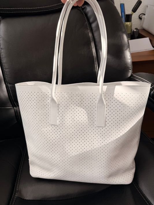 Stunning White Perforated Leather Prada Tote