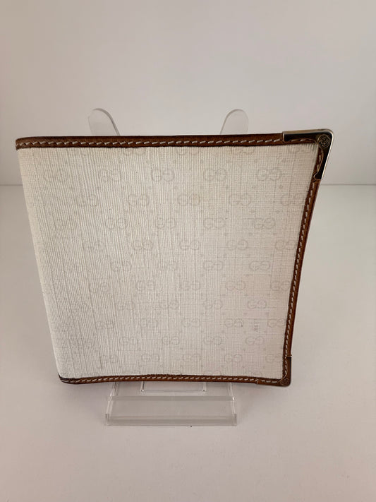 Vintage Gucci micro GG White/Tan Bifold Leather Wallet