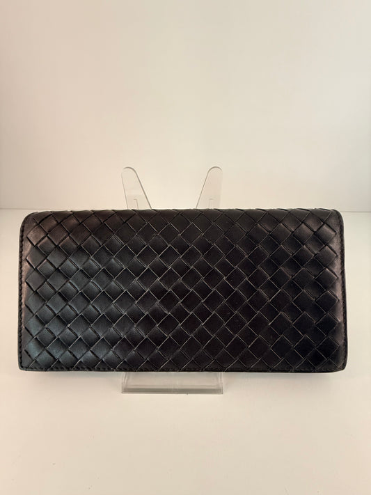 Bottega Veneta Dark Brown Intrecciato Long Leather Wallet