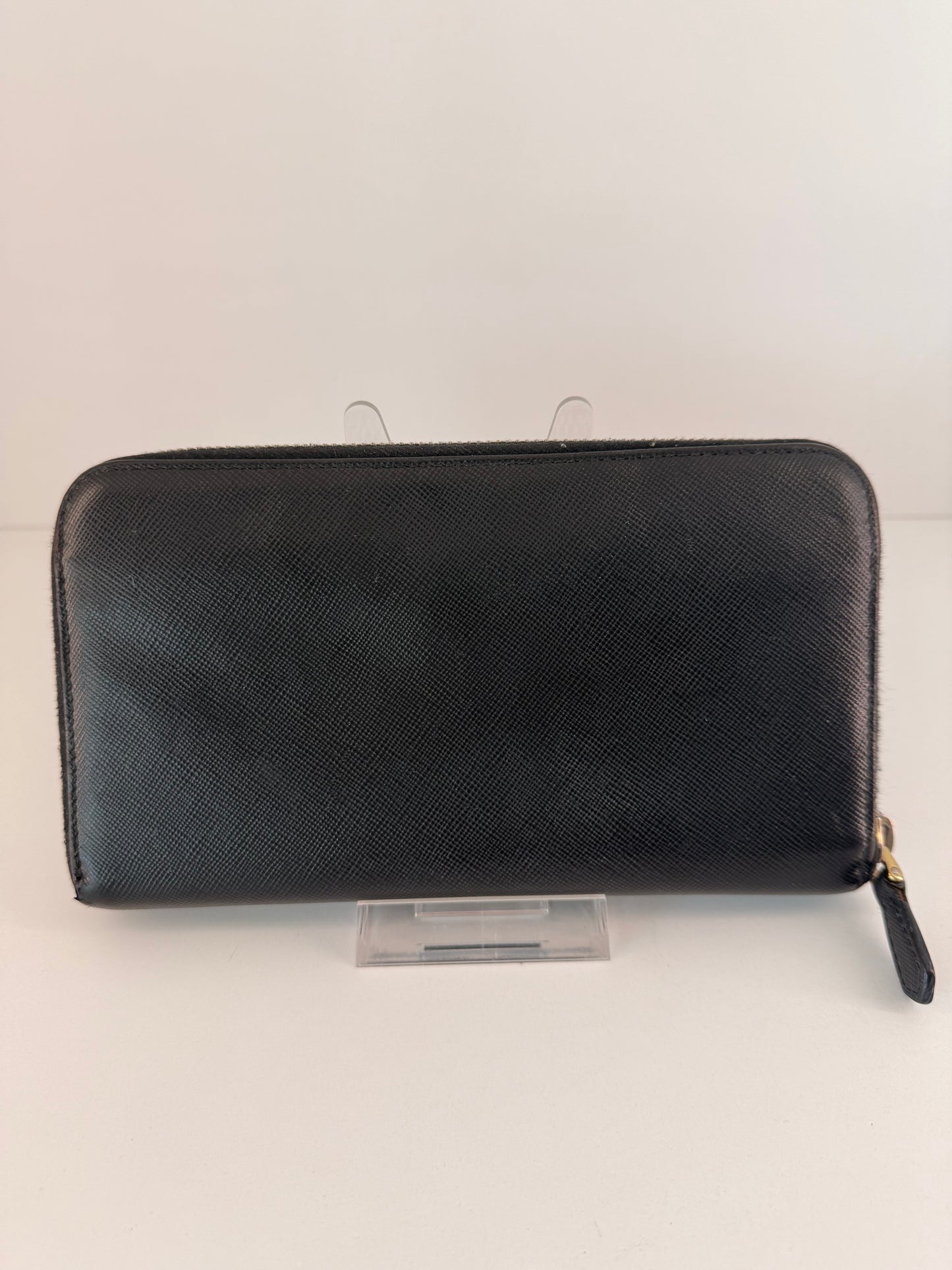 Prada Black Saffiano Leather Zip Around Wallet