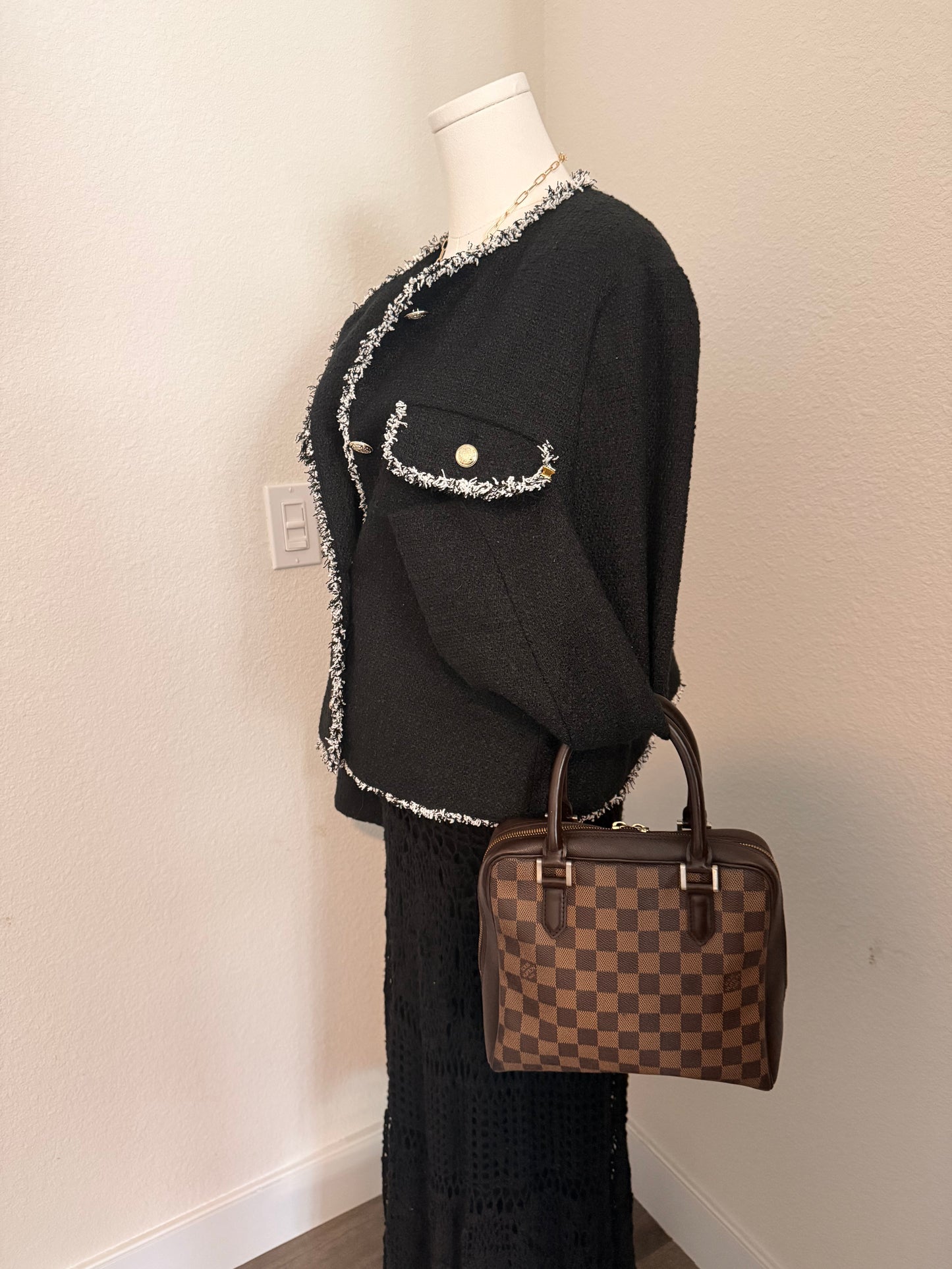 LV Damier Eben Brera Top Handle Bag w/ Gold Hardware