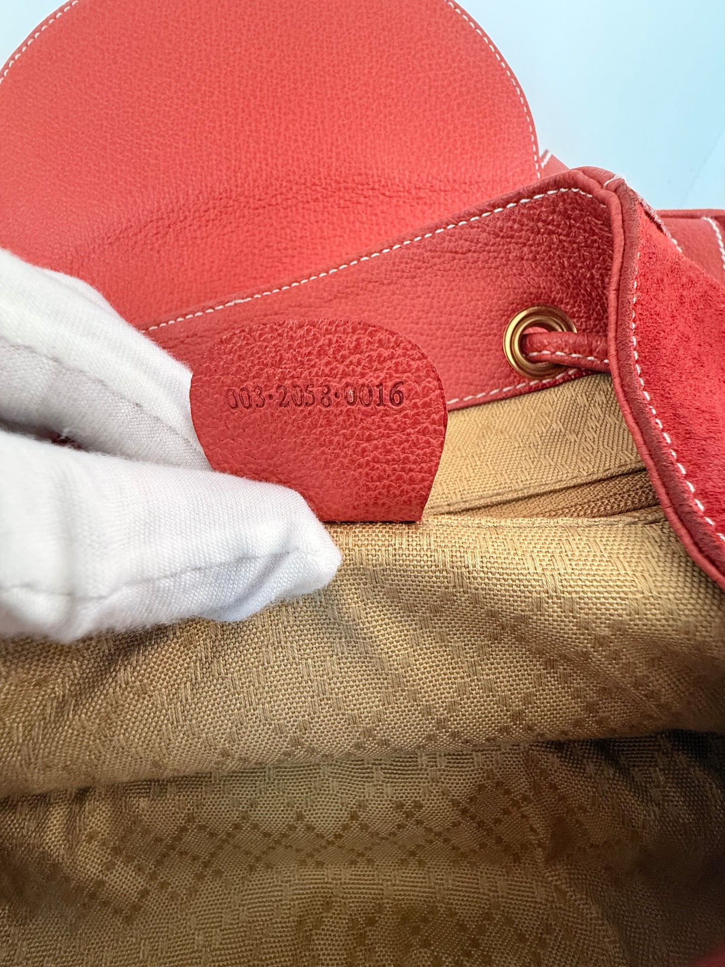 Gucci Red Leather/Suede Bamboo Backpack
