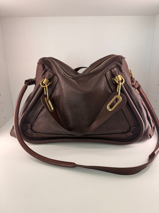 VINTAGE BOHO CHIC Chloe Paraty Brown Leather Two Way Bag w/ FANTASTIC Brass Hardware
