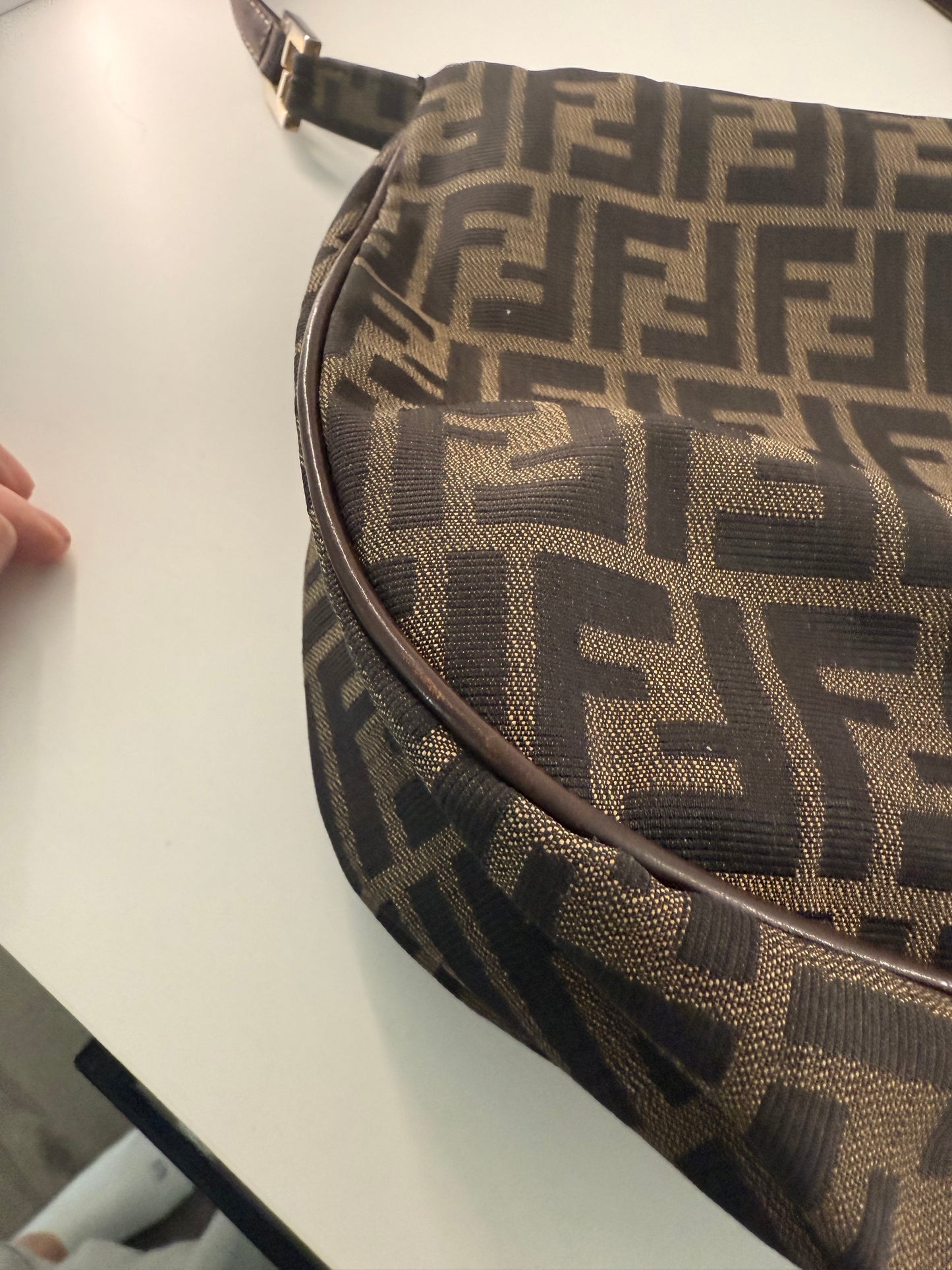 Fendi Large FF Hobo Silhouette Zip Shoulder Bag with Leather Strap