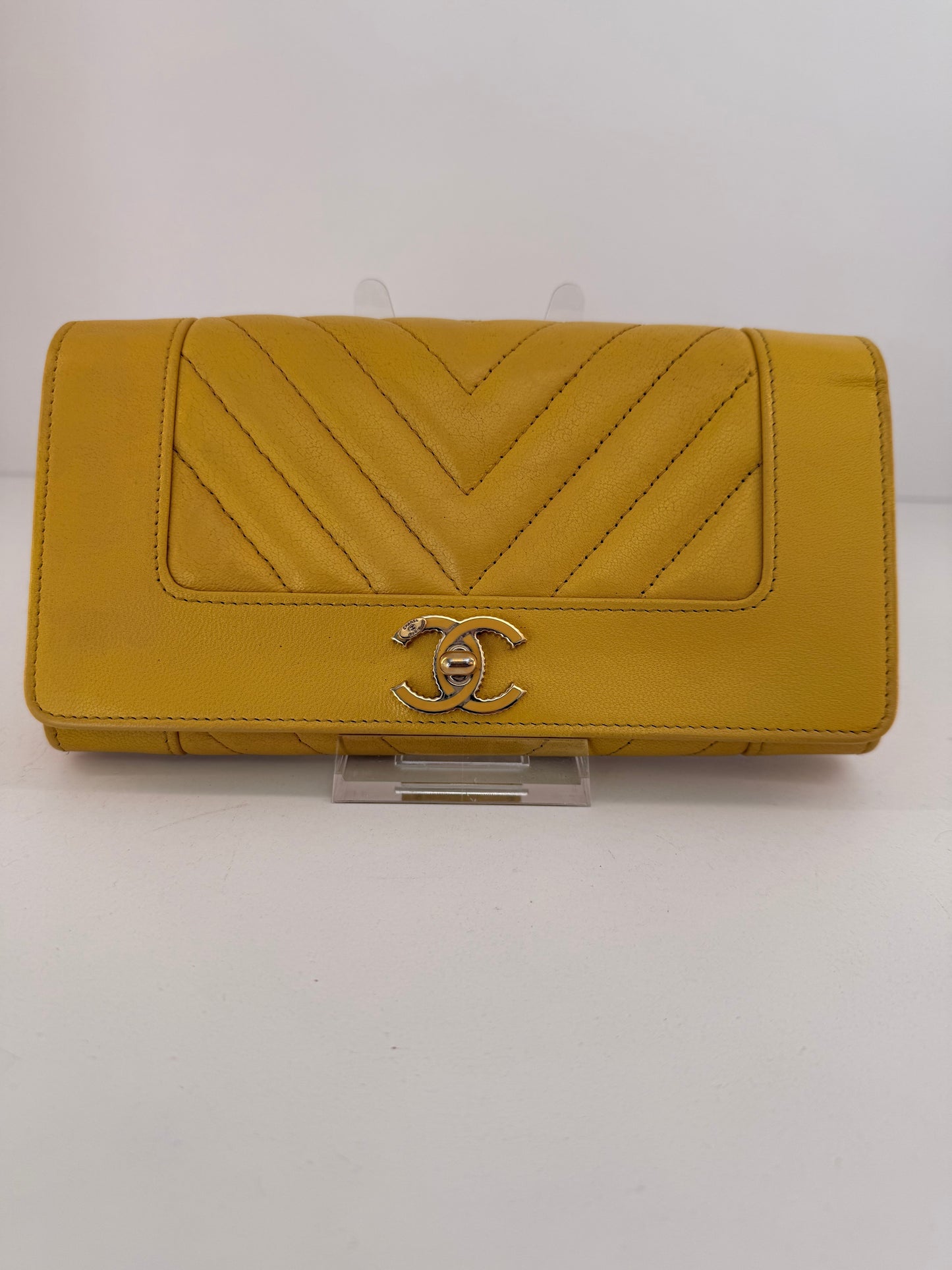 Chanel Yellow Wallet w/ Unbranded D-Rings and Crossbody Chain Strap to Wear As A WOC (Wallet on Chain)