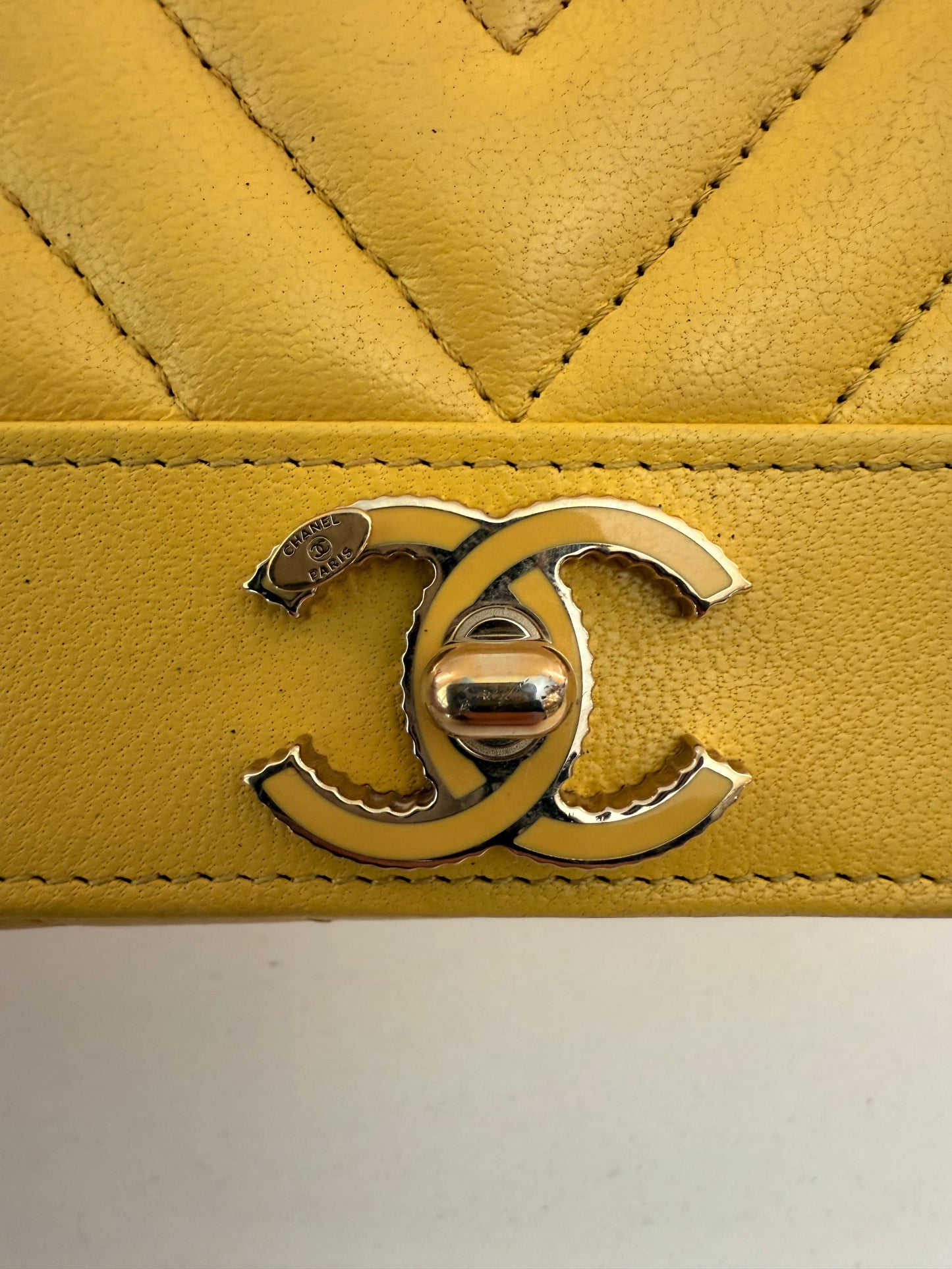 Chanel Yellow Wallet w/ Unbranded D-Rings and Crossbody Chain Strap to Wear As A WOC (Wallet on Chain)