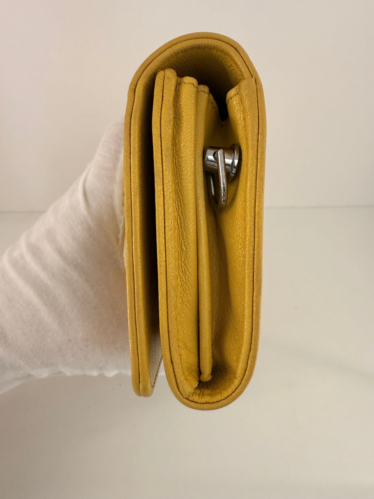 Chanel Yellow Wallet w/ Unbranded D-Rings and Crossbody Chain Strap to Wear As A WOC (Wallet on Chain)