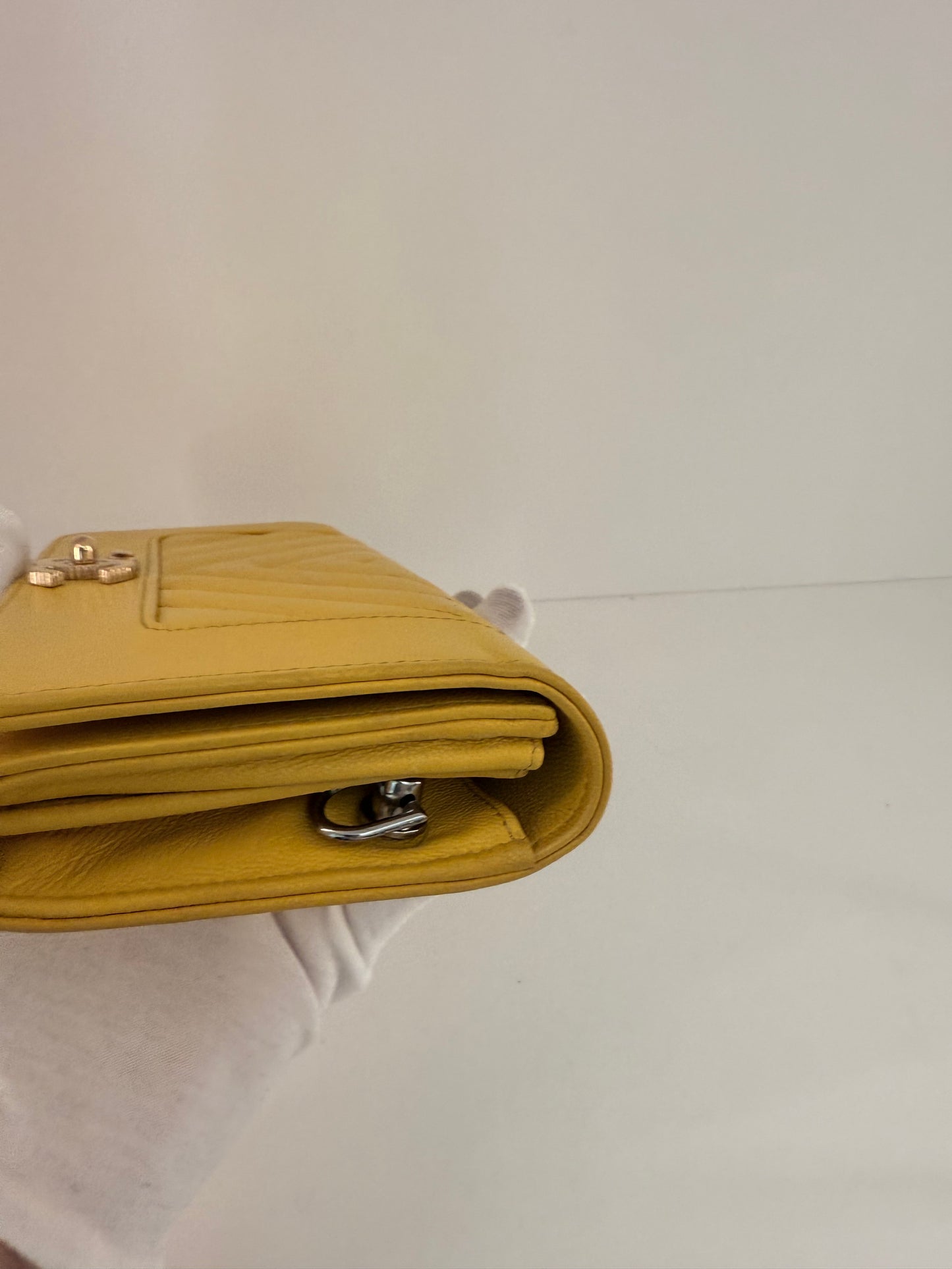 Chanel Yellow Wallet w/ Unbranded D-Rings and Crossbody Chain Strap to Wear As A WOC (Wallet on Chain)