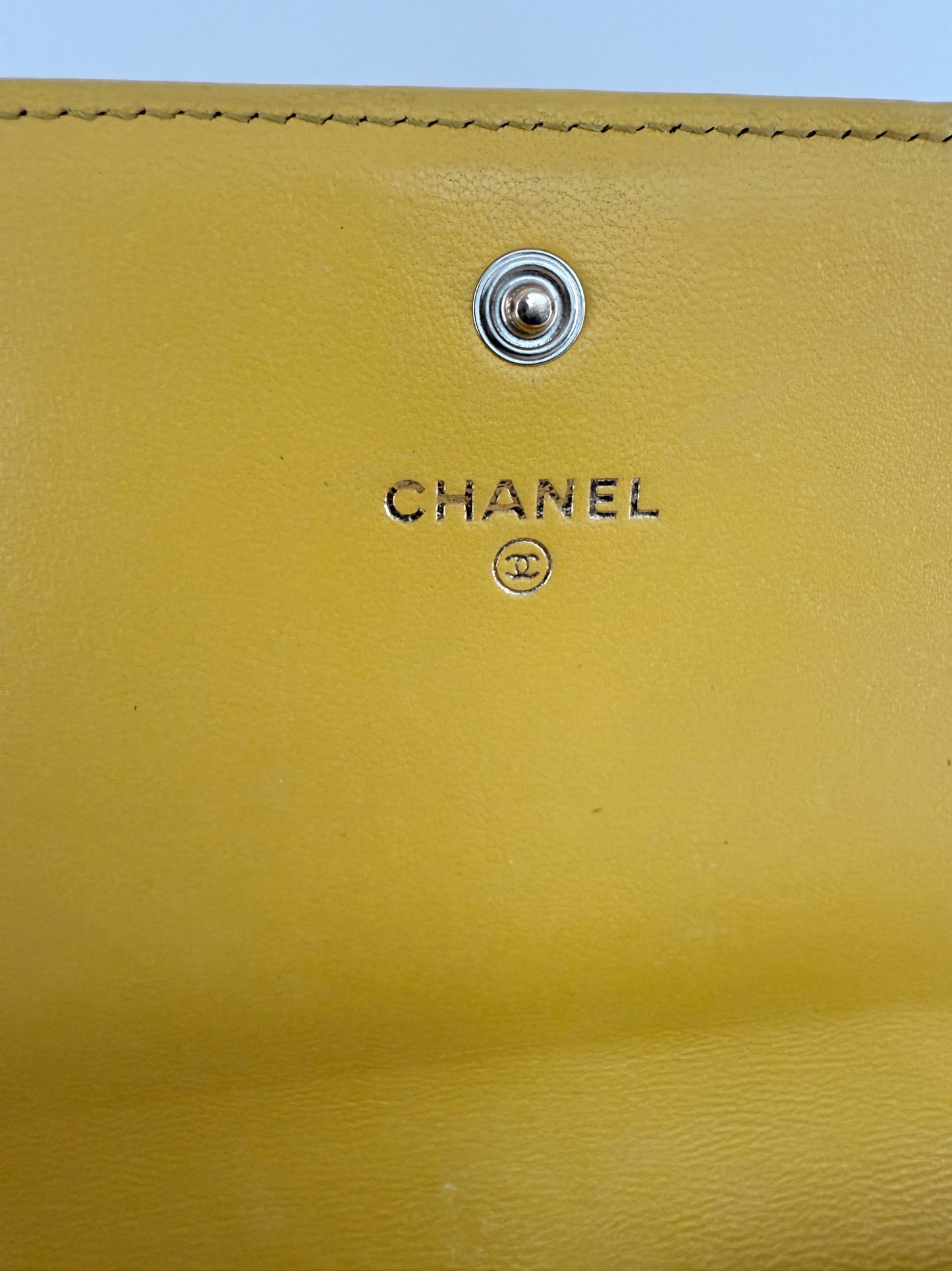 Chanel Yellow Wallet w/ Unbranded D-Rings and Crossbody Chain Strap to Wear As A WOC (Wallet on Chain)