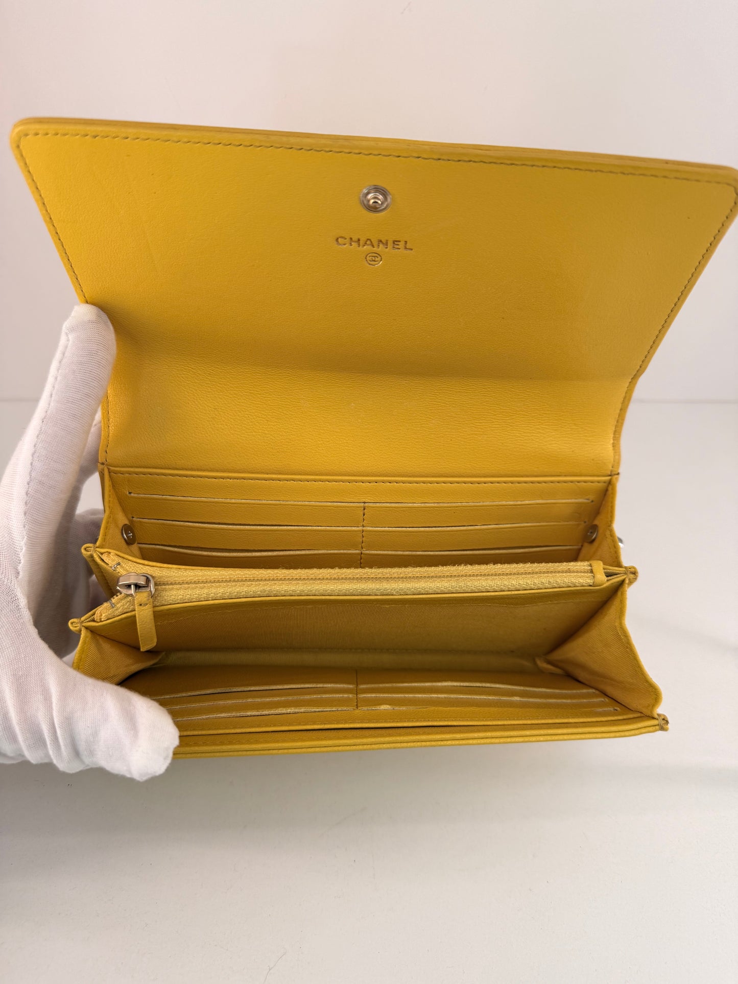 Chanel Yellow Wallet w/ Unbranded D-Rings and Crossbody Chain Strap to Wear As A WOC (Wallet on Chain)