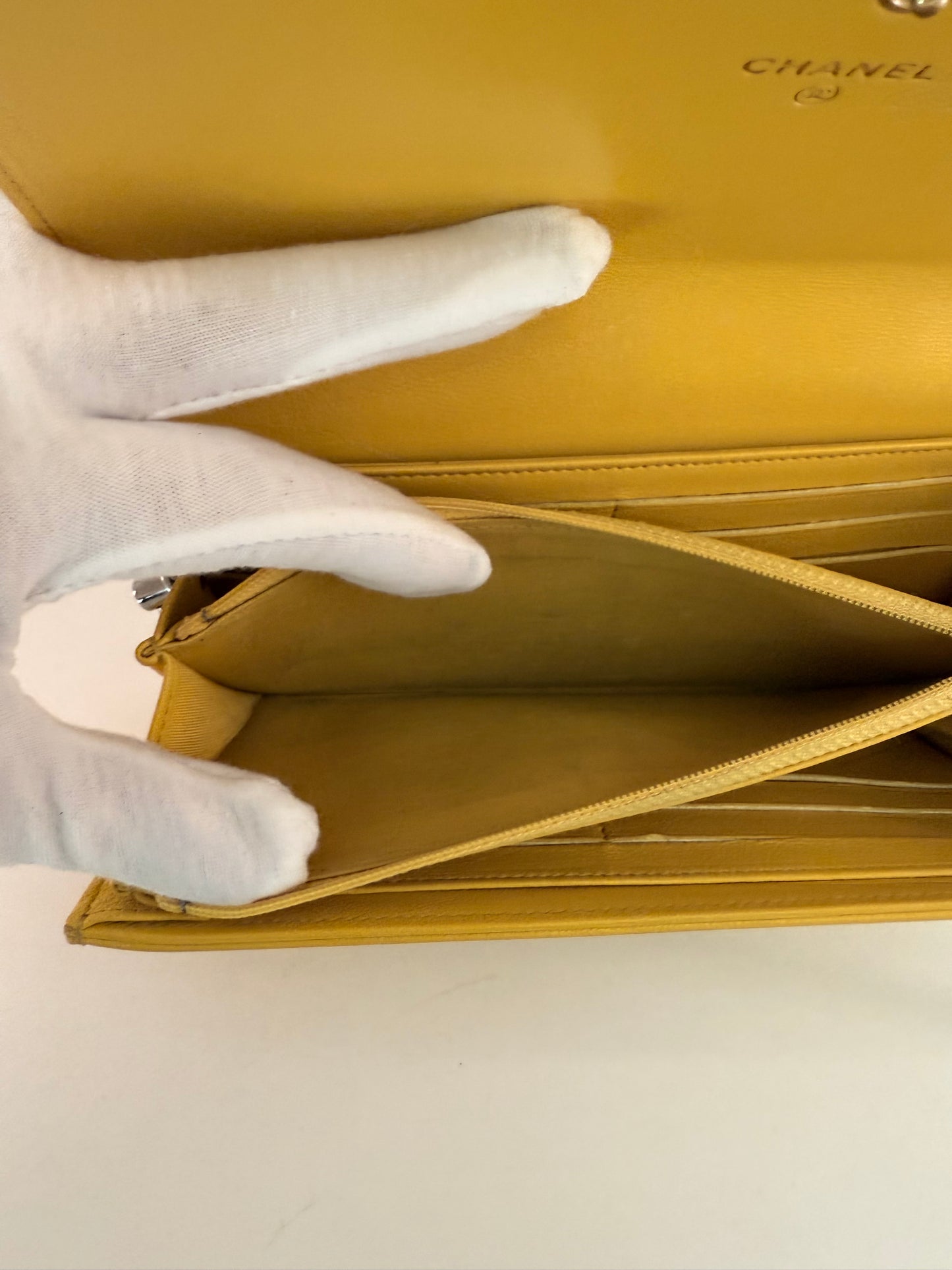 Chanel Yellow Wallet w/ Unbranded D-Rings and Crossbody Chain Strap to Wear As A WOC (Wallet on Chain)