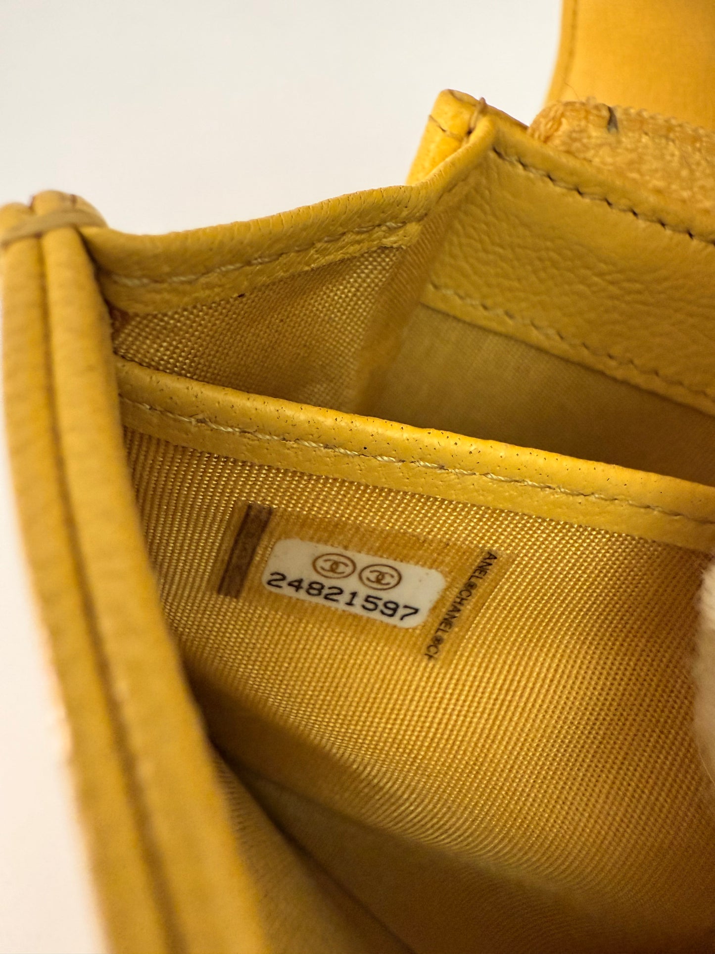 Chanel Yellow Wallet w/ Unbranded D-Rings and Crossbody Chain Strap to Wear As A WOC (Wallet on Chain)