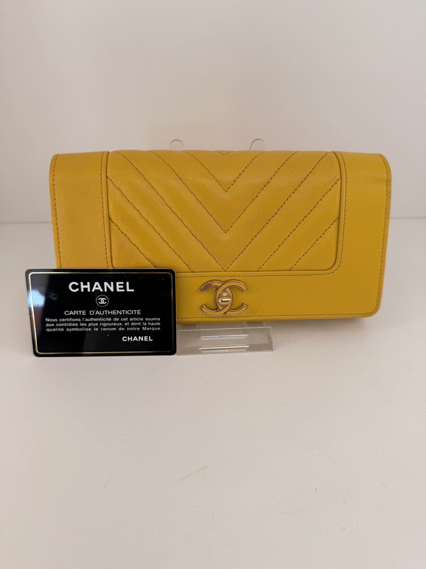 Chanel Yellow Wallet w/ Unbranded D-Rings and Crossbody Chain Strap to Wear As A WOC (Wallet on Chain)