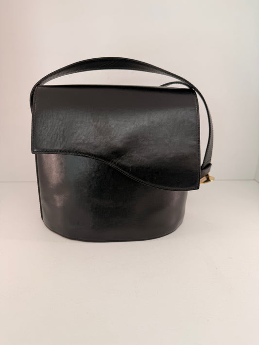 Christian Dior Black Leather Vintage Saddle Bag w/ Amazing Gold Hardware