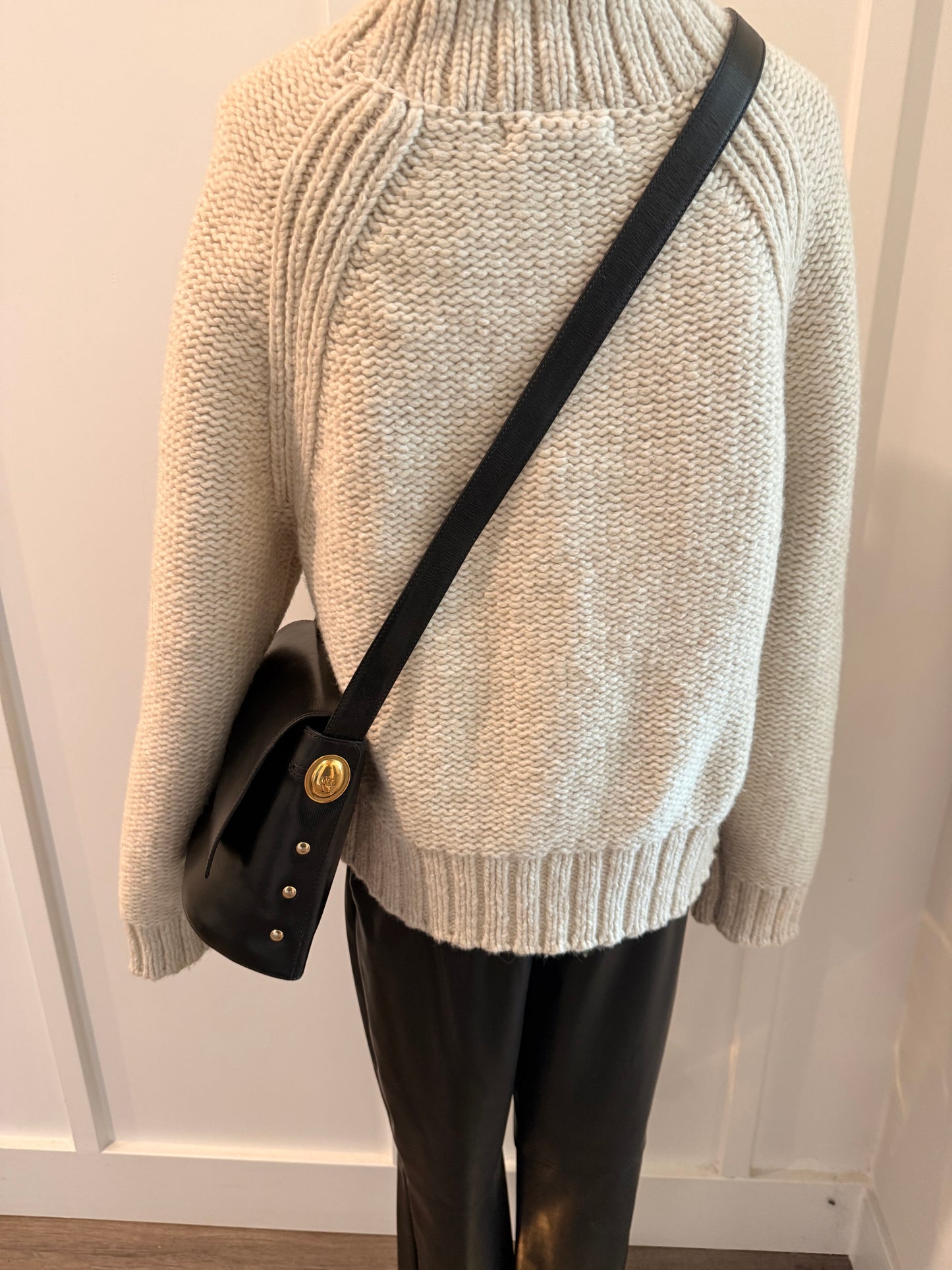 Christian Dior Black Leather Vintage Saddle Bag w/ Amazing Gold Hardware